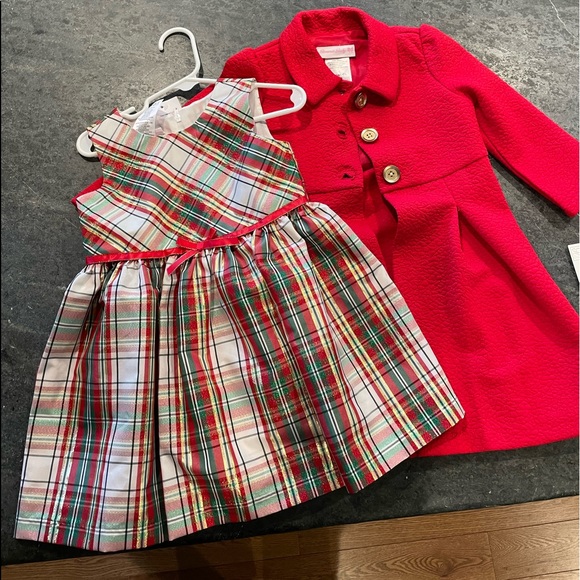 Bonnie Baby Other - Bonnie Baby plaid holiday/Christmas dress with red coat size 24 months NWT